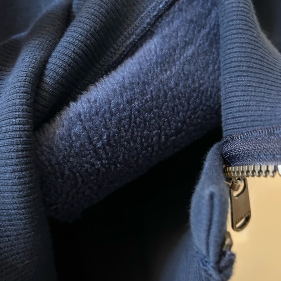 Athleta Cozy Karma Funnel Neck Sweatshirt Dress. Enchanted Blue color. Zippers - Picture 9 of 14